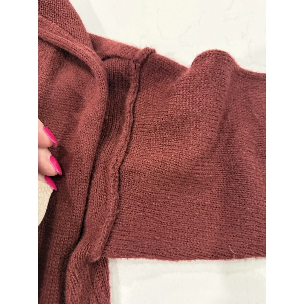 Kate & Mallory Cardigan Faux Leather/Ribbed LS Size Med. Open Sweater Cranberry